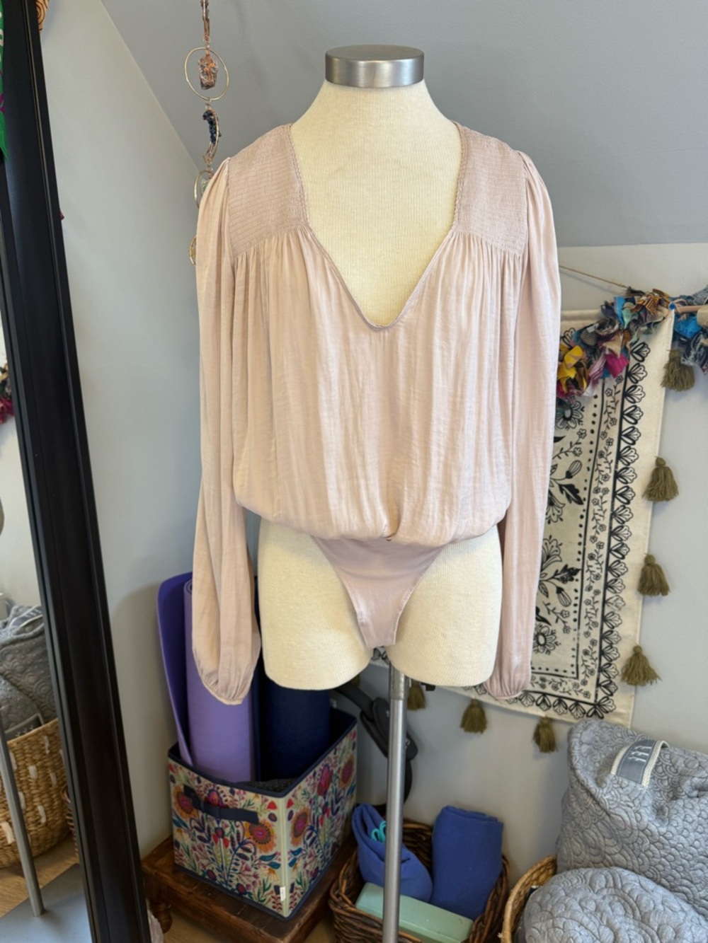 Free People Intimately Blush Pink Smocked Waist bodysuit
